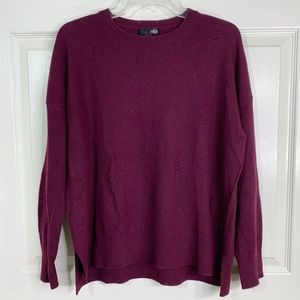 Aqua Distressed Cashmere Burgundy CrewNeck Sweater